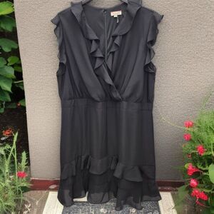 Andree By Unit Tiered Ruffle Dress Womens 3X Black V-Neck Back Zip Whimsigoth